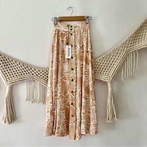 NWT Rachel Pally Nude Tan Beige Snake Print Snap Button Front Midi Skirt.